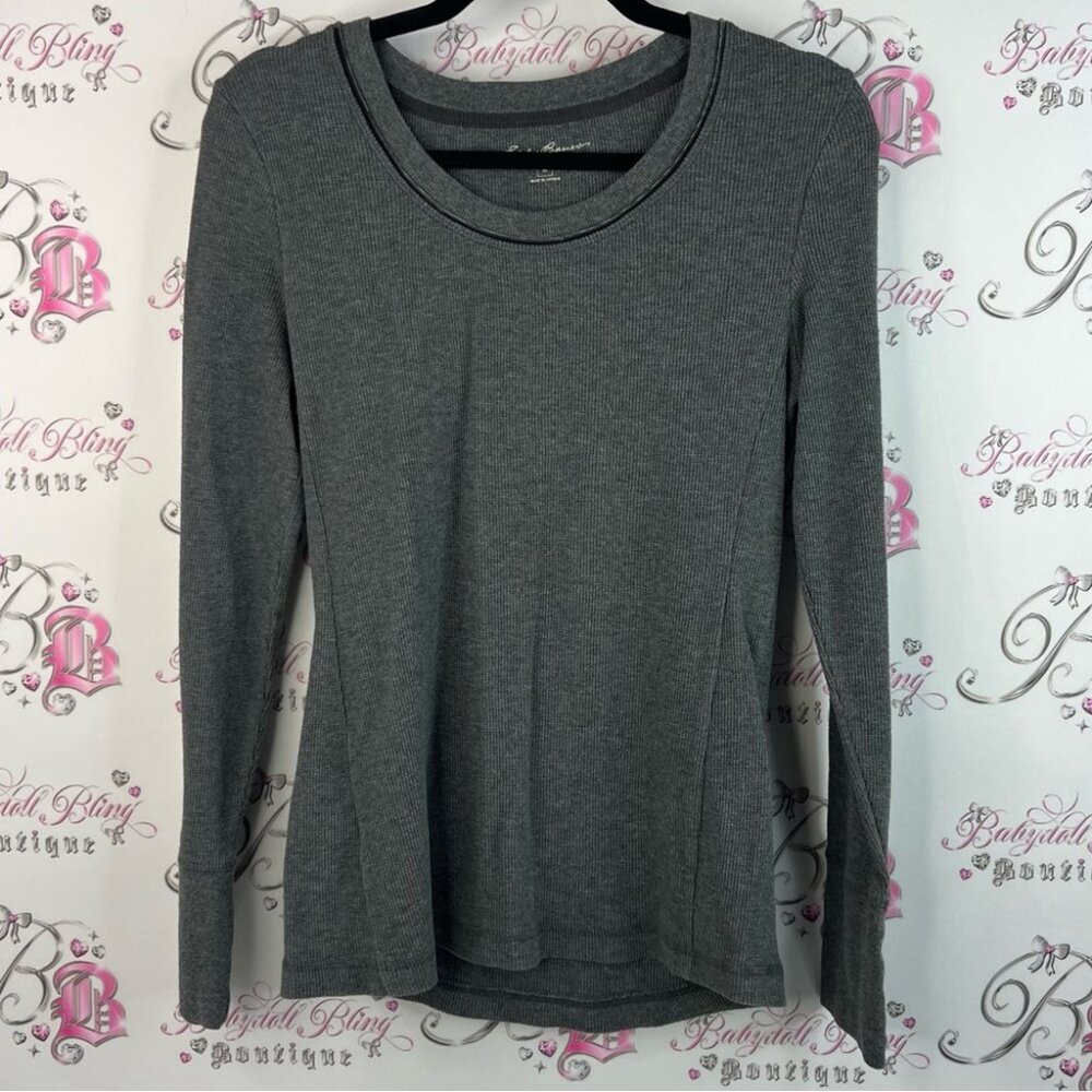 Eddie Bauer long sleeve thermal waffle knit grey charcoal stretchy Women's Top